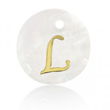 Shell pendant 15mm letter L Gold-White